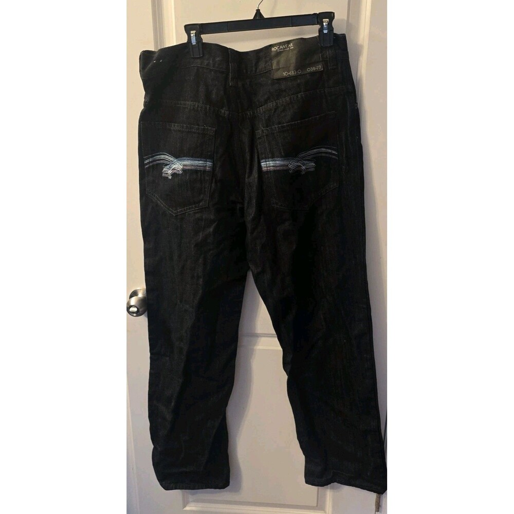 Rocawear Jeans Mens Sz 36 Baggy Y2K Hip Hop  Dark Wash Denim Wide-Leg